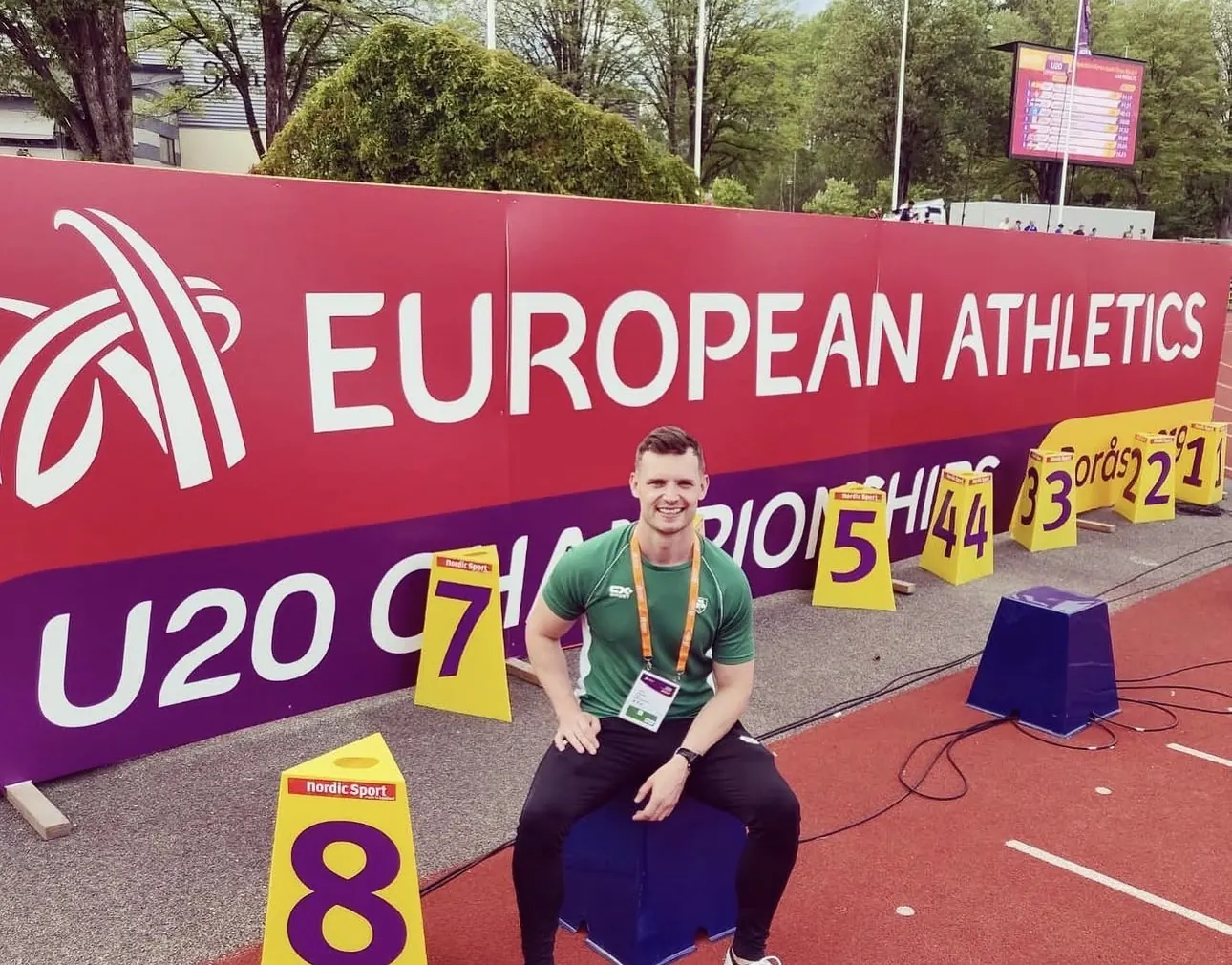 John Fagan in Ireland team kit at the European Athletics U20 Championships in Borås